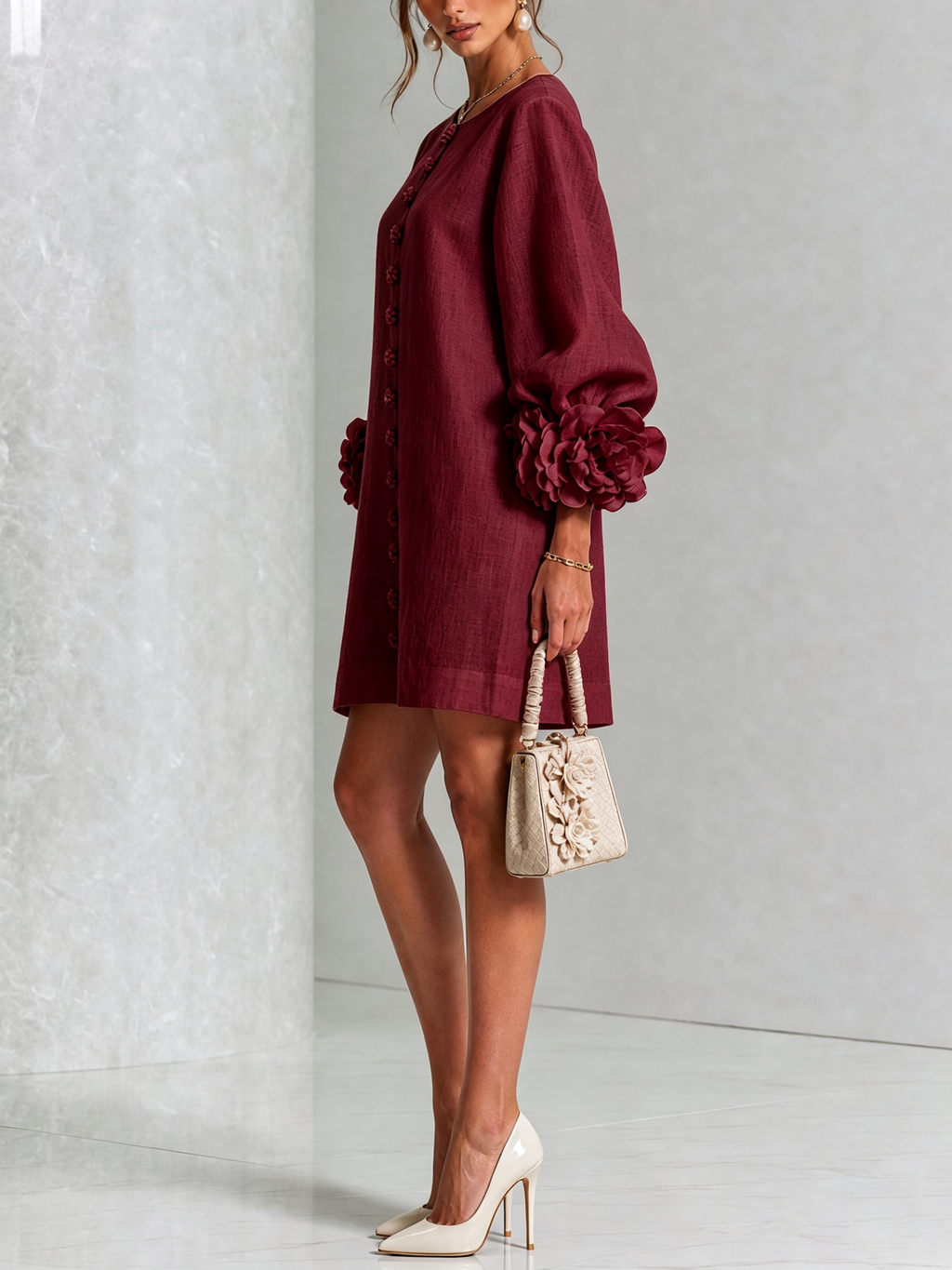 Camellia | Rosette-cuff mini dress 2