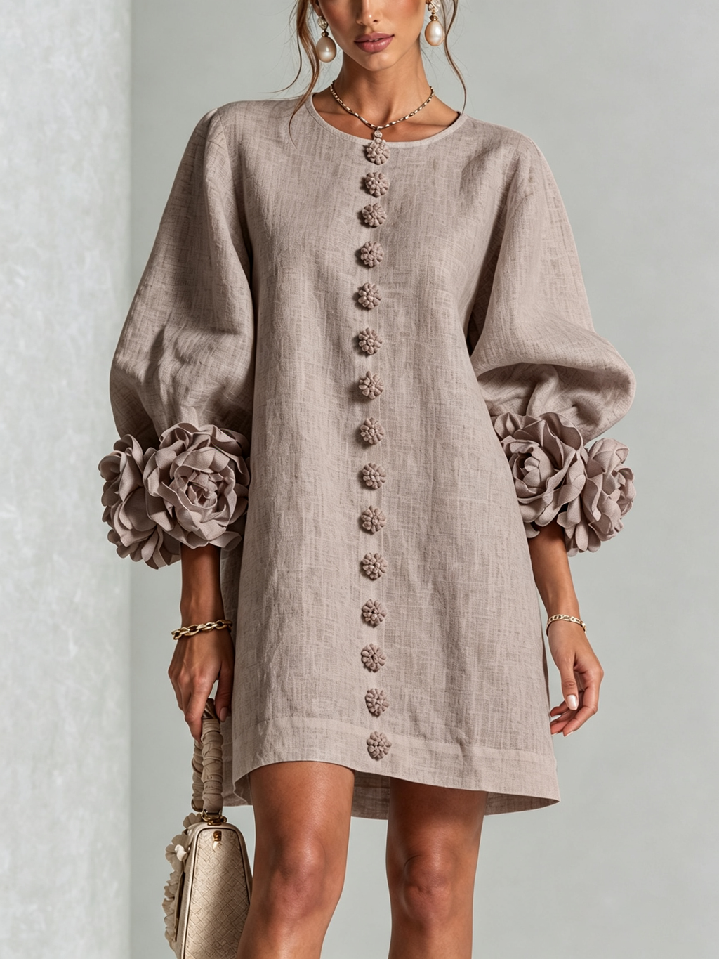 Sadie | Floral-cuff button mini dress 1