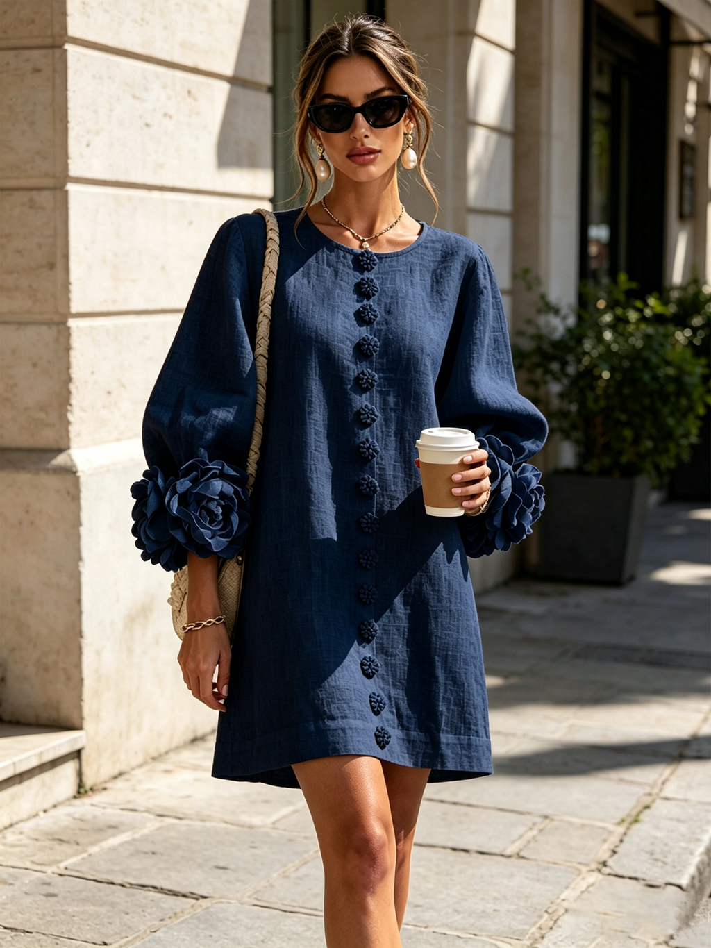 Aurora | Floral-cuff button mini dress 16