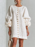 Aurora | Floral-cuff button mini dress 1