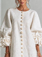 Aurora | Floral-cuff button mini dress 13