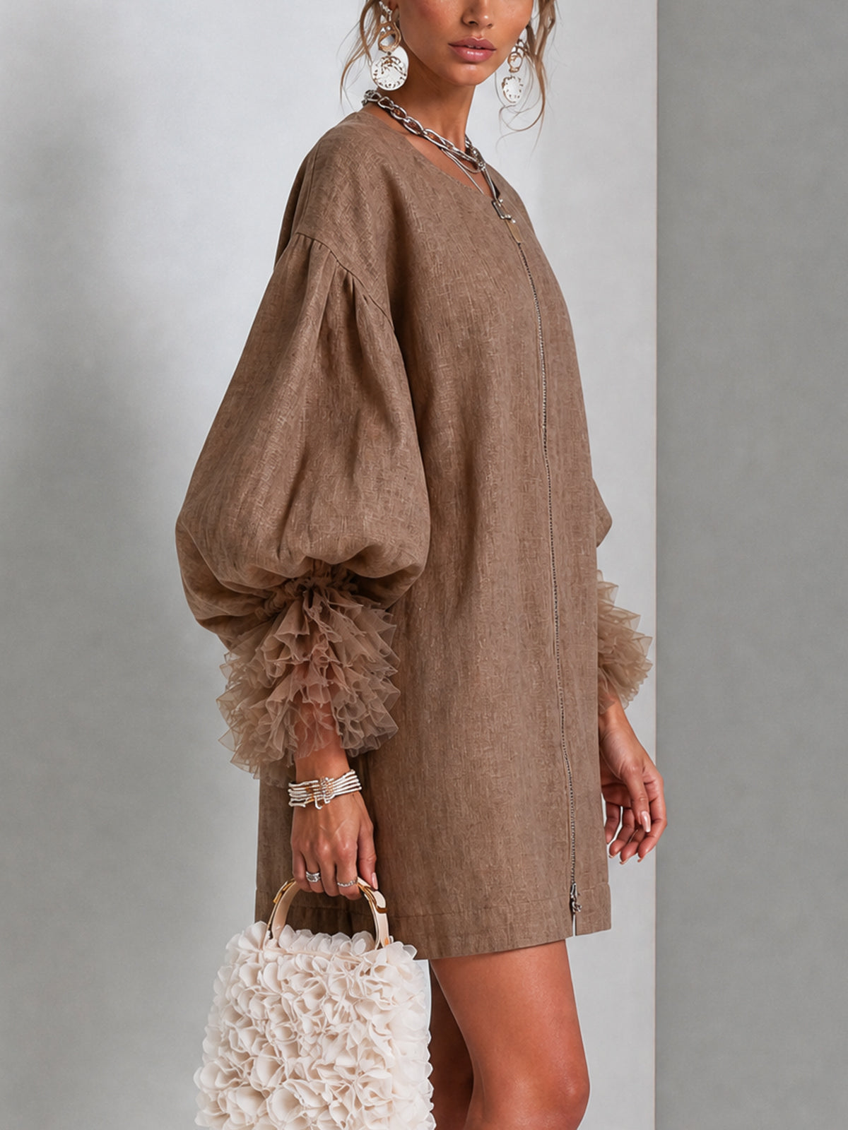 Rebecca | Zip-front balloon sleeve mini dress 2