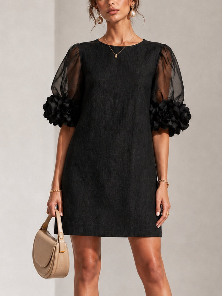 Persephone | Floral-cuff puff-sleeve mini dress 7
