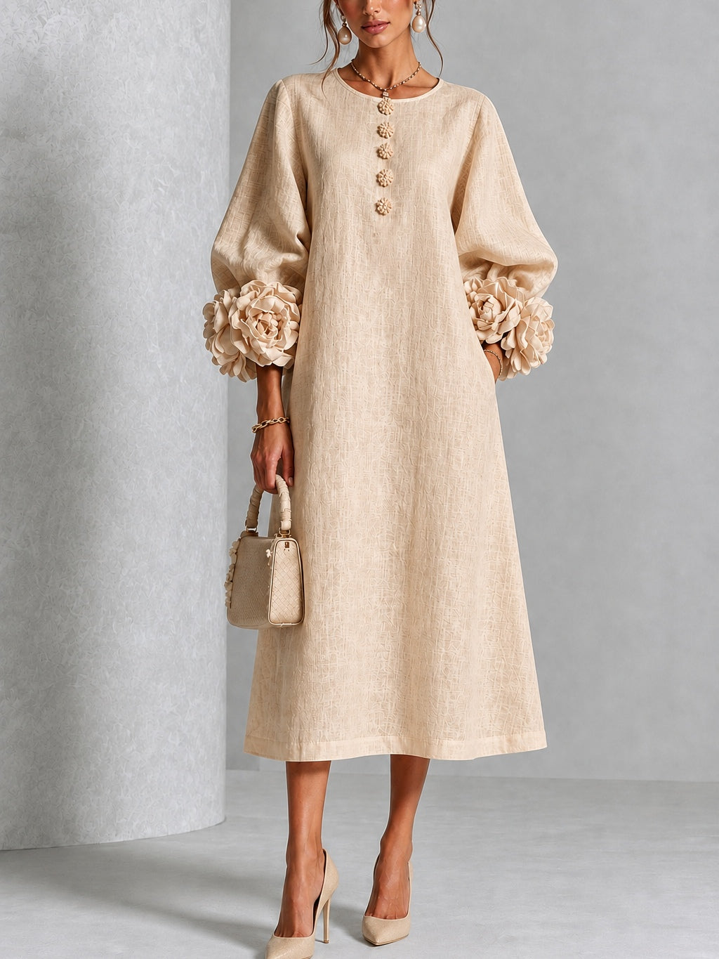Rosanne | Rosette-cuff midi dress 1