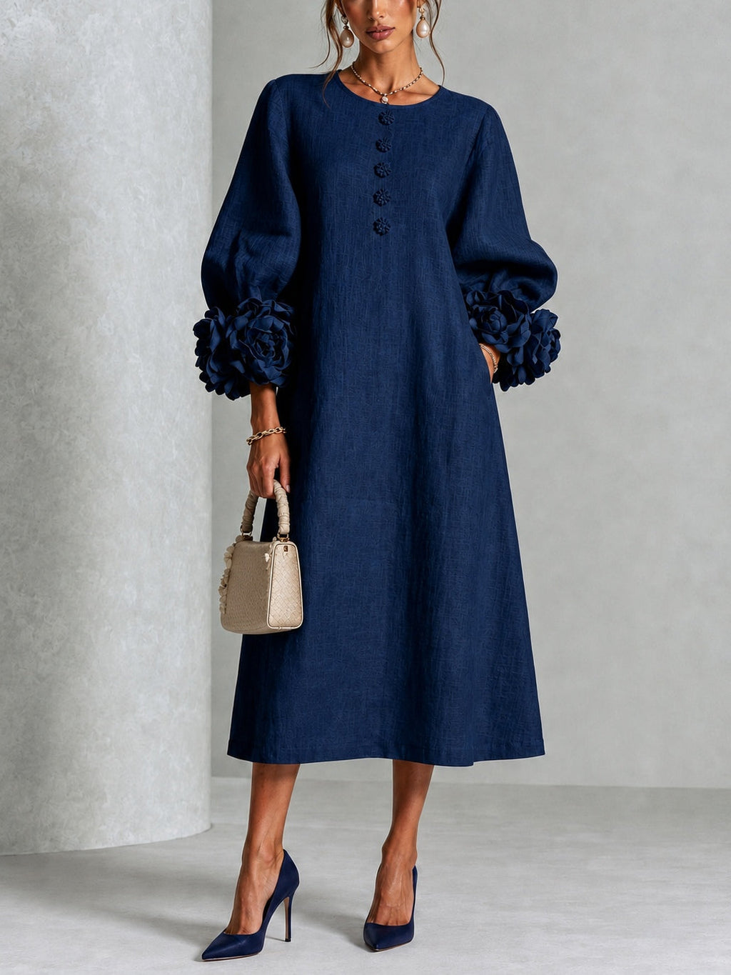 Danica | Floral-cuff midi dress 6