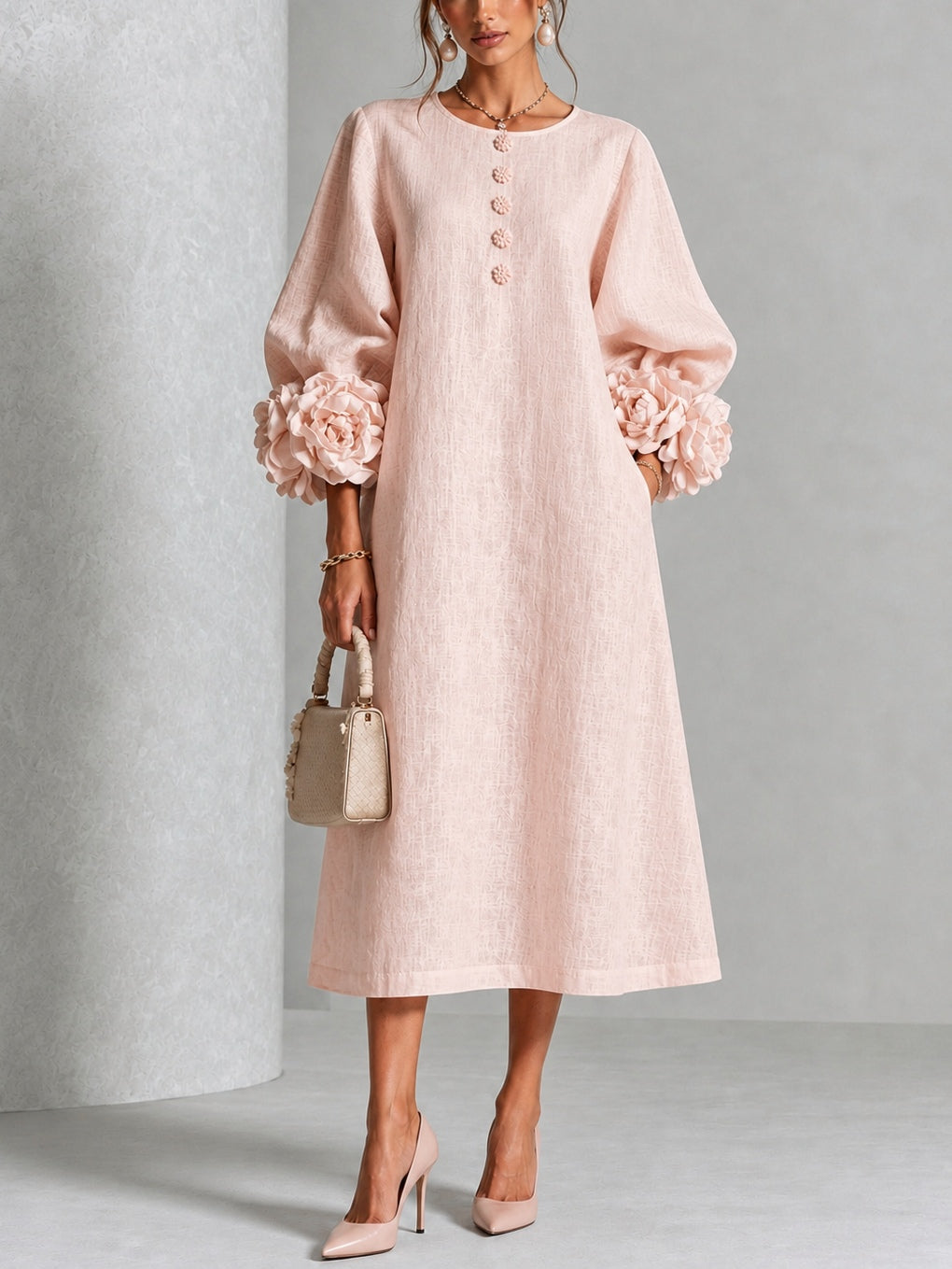 Rosetta | Floral-cuff buttoned midi dress 1