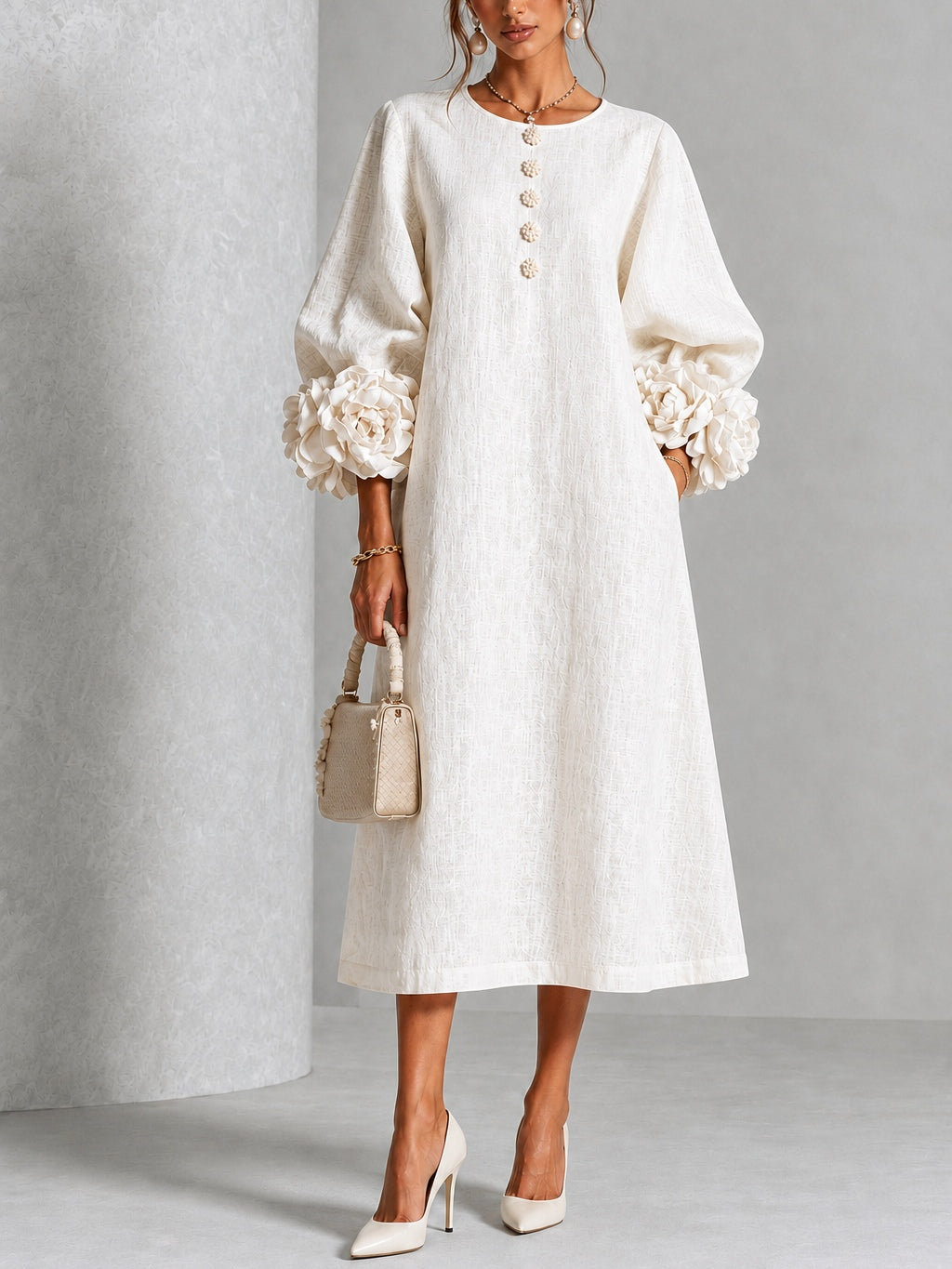 Aria | Floral-cuff buttoned midi dress 1