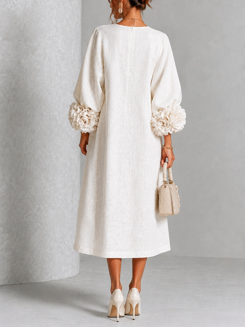 Aria | Floral-cuff buttoned midi dress 3