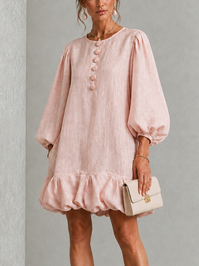 Rosalyn | Floral-button puff-sleeve mini dress 1