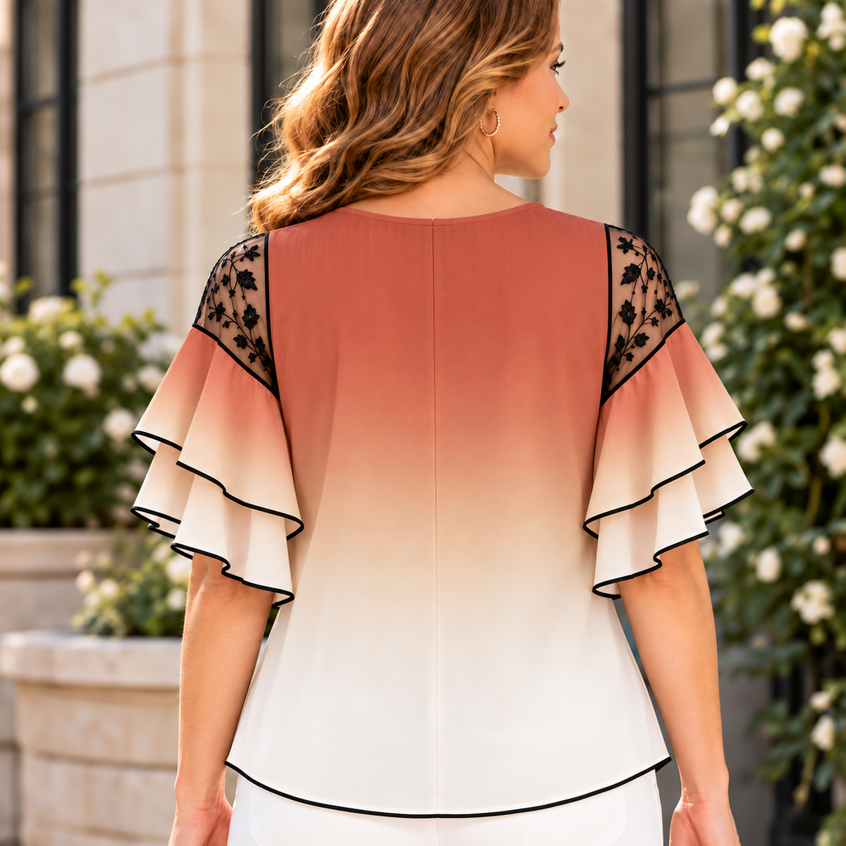 Alba | Ombre pleated embroidered blouse 3