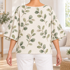 Miriam | Botanical leaf print blouse ivory flutter sleeve 3