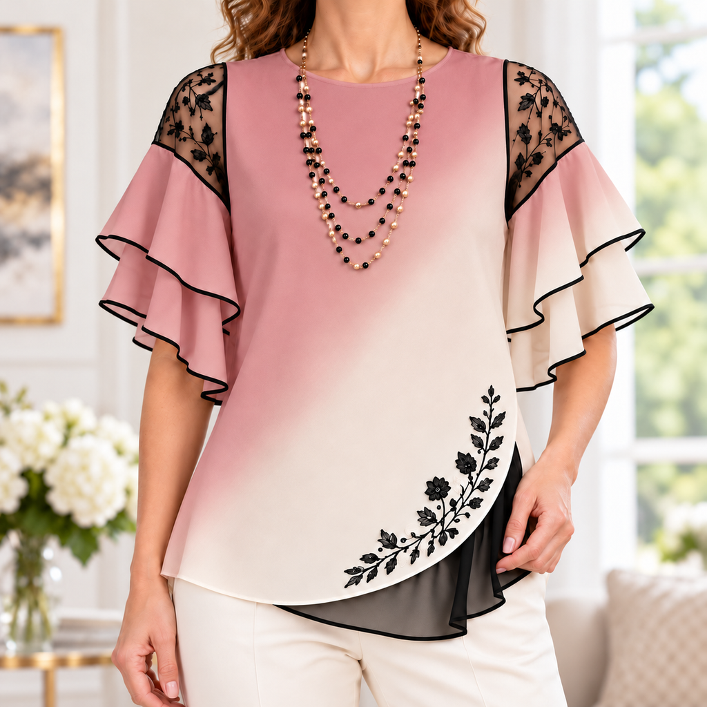 Aurelia | Ombre pleated embroidered blouse 1