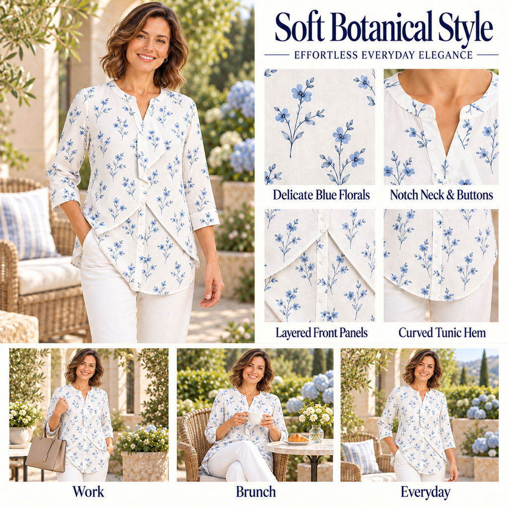 Mila | Floral print layered blouse blue 3/4 sleeve 4