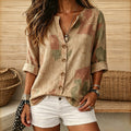 Marina | Abstract print split V-neck button blouse 1