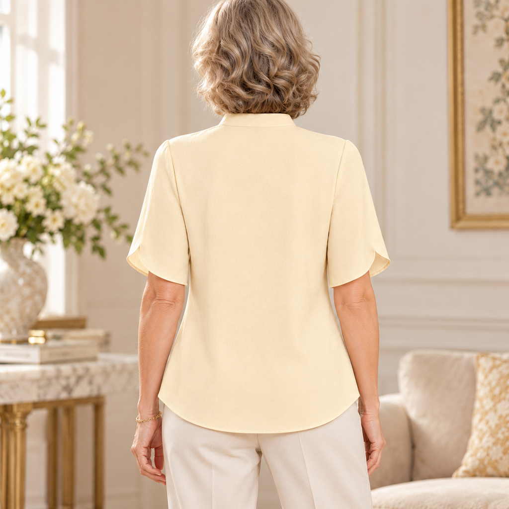 Gilda | Cream mandarin collar wrap blouse 3