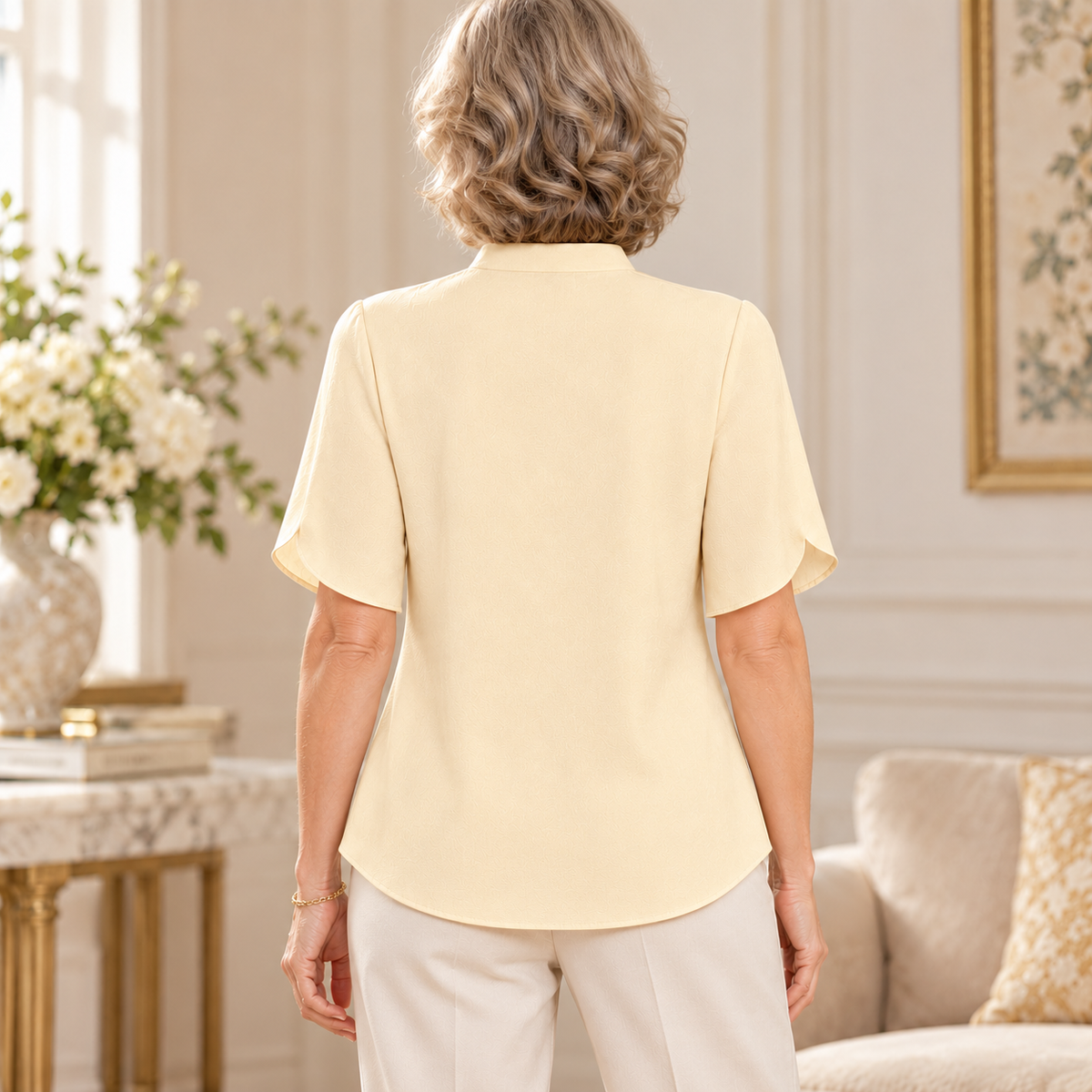 Gilda | Cream mandarin collar wrap blouse 3