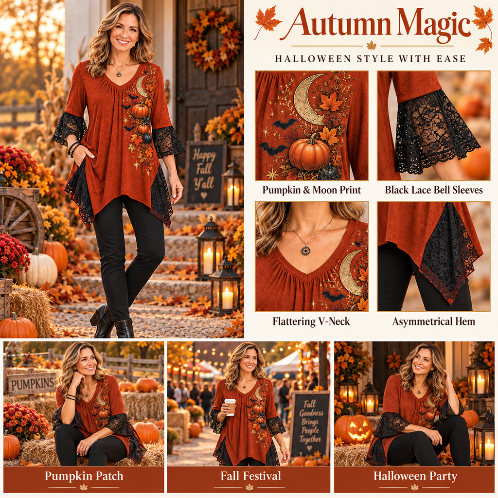 Mercy | Boho halloween pumpkin tunic rust orange 4