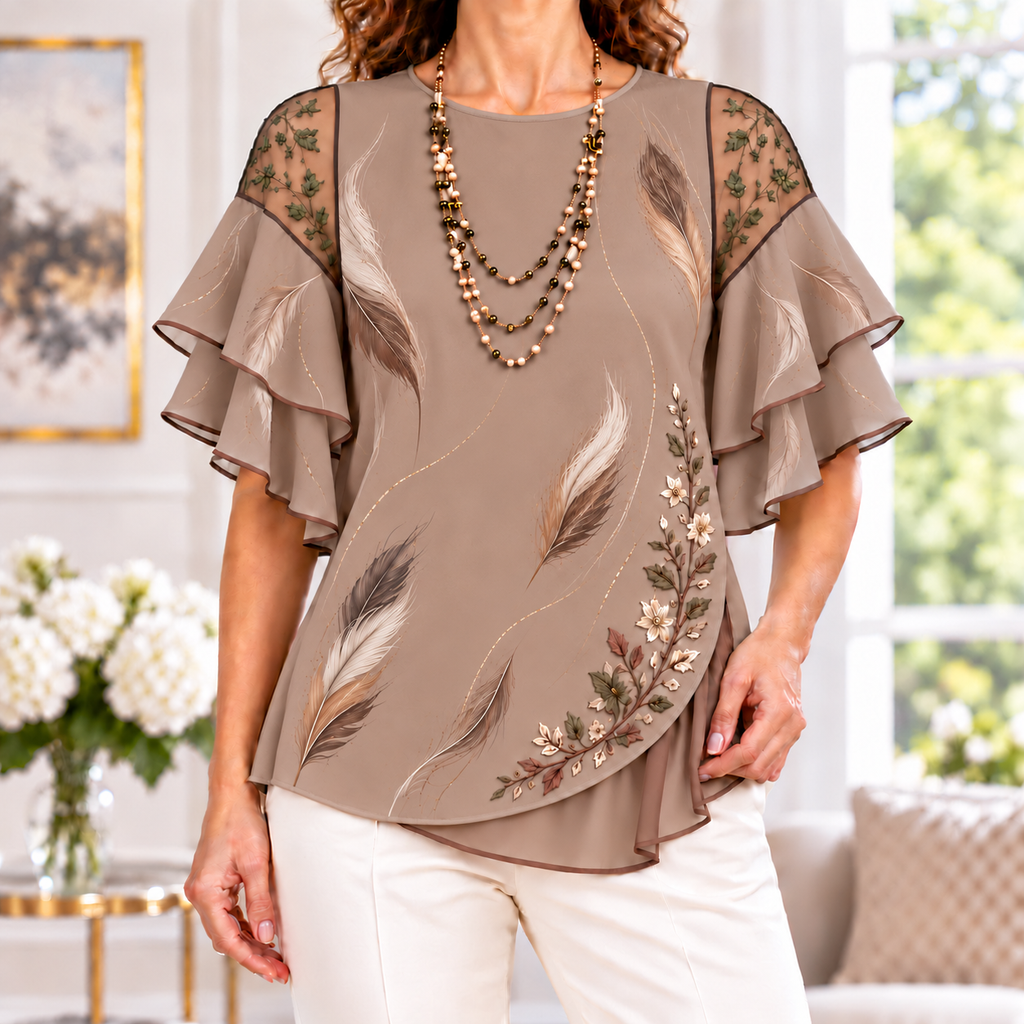 Anita | Feather print pleated layered blouse 1