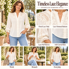 Eugenie | Romantic lace trim blouse ivory 3/4 sleeve 4