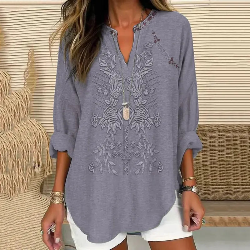 Irene | Embroidered V-neck blouse for mature women 11