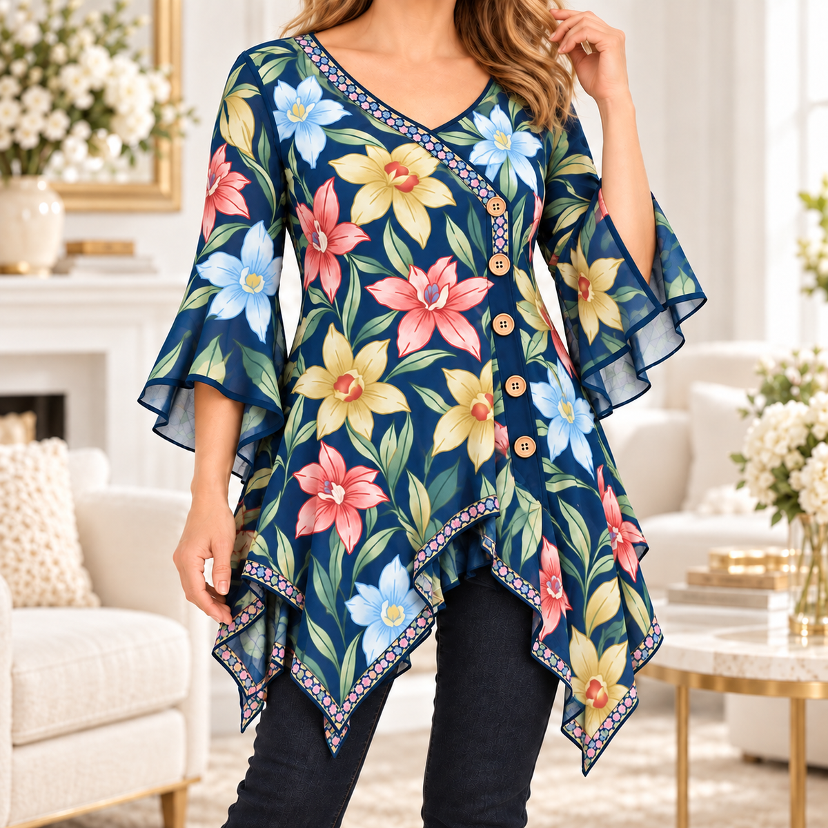 Henrietta | Floral print tunic blue 1