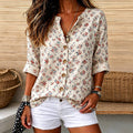 Laurel | Floral print V-neck button down blouse 1