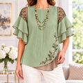 Adele | Sage embroidered blouse flutter sleeve 1