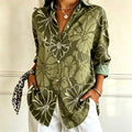 Jocelyn | Olive green floral line-art shirt 1