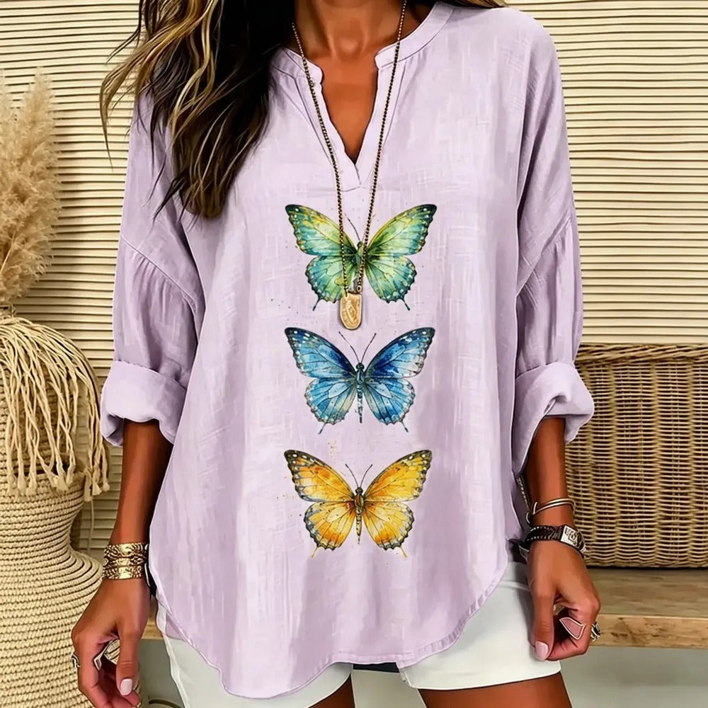Grace | Vibrant triple butterfly print V-neck tunic 5