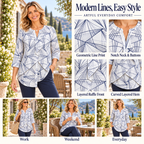 Millie | Modern geometric print blouse white navy 4