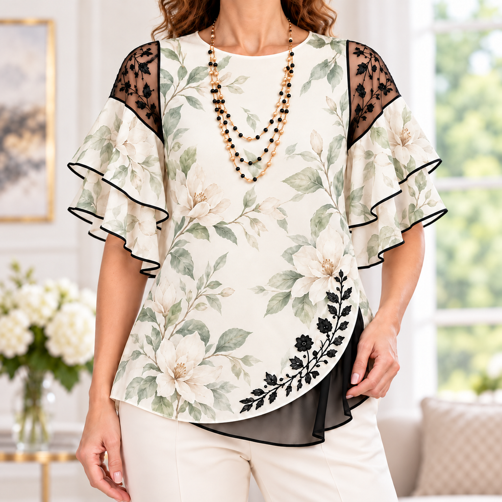 Bridget | Magnolia floral pleated layered blouse 1