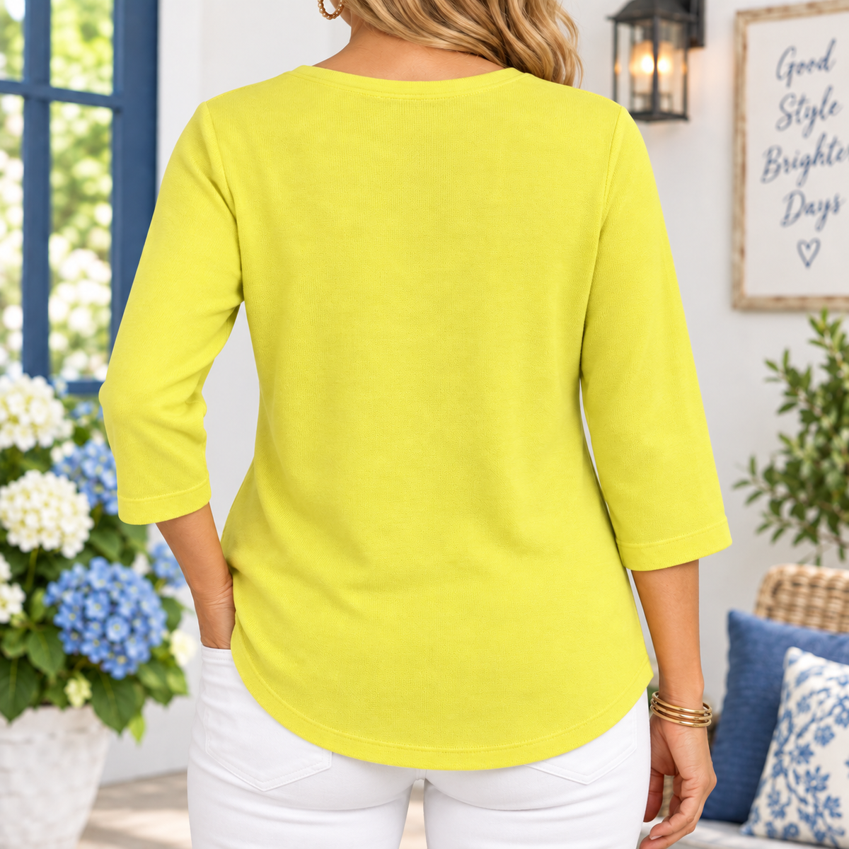 Edith | Floral applique top yellow 3/4 sleeve 4