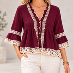 Elvira | Boho lace trim V-neck peplum blouse 1