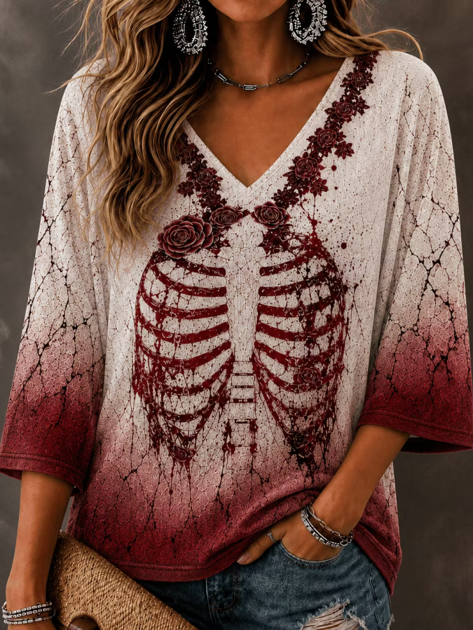 Gabriela | Gothic glam V-neck tee 1