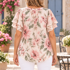 Elise | Romantic floral bow blouse flutter sleeve 3