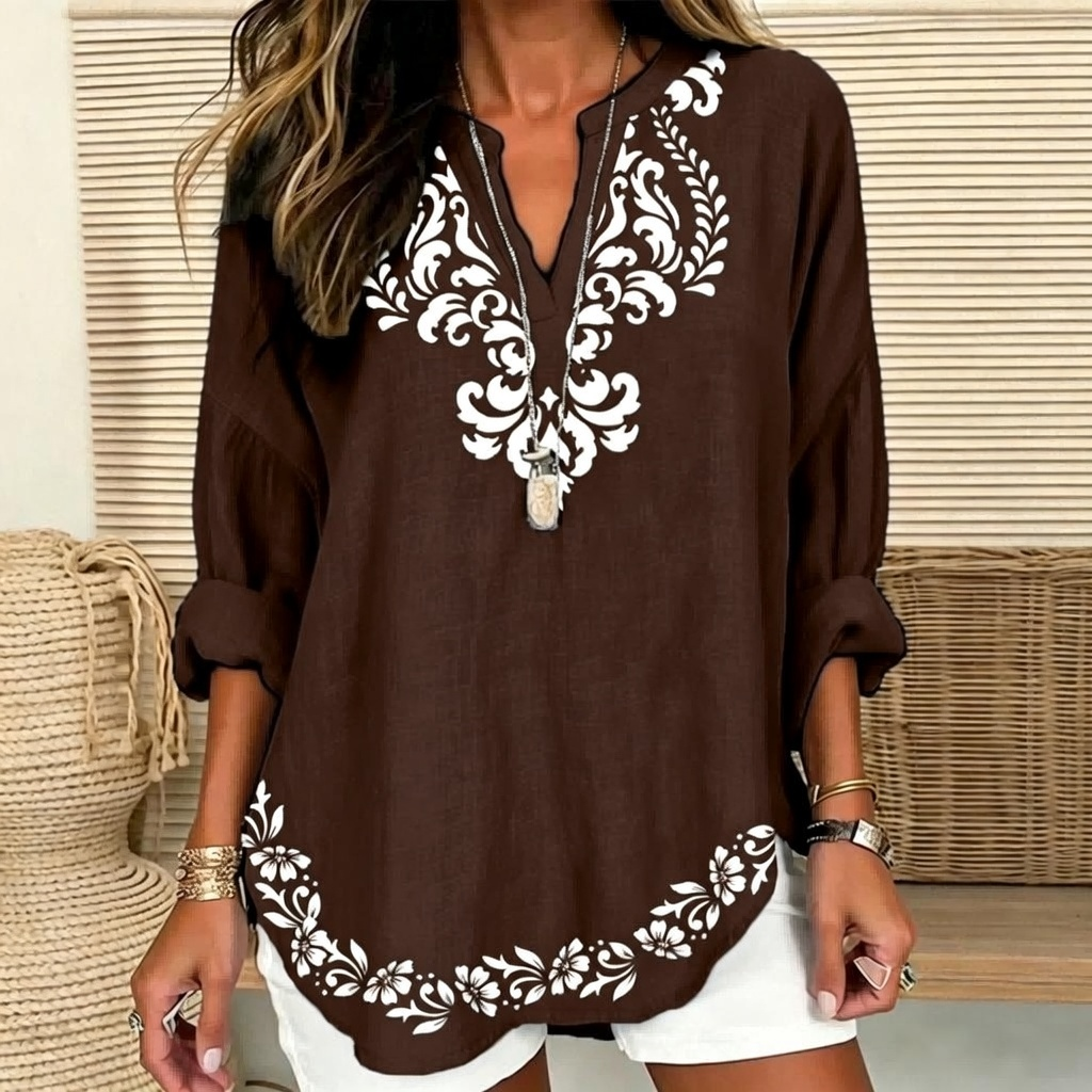 Julia | Damask & floral print split V-neck tunic 6