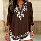 Julia | Damask & floral print split V-neck tunic 6