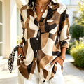 Isla | Brown geometric button down blouse 1
