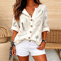 Leila | Line art doodle print split V-neck top 1