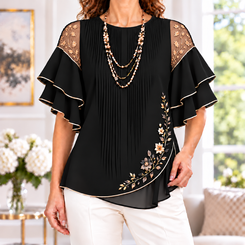 Belinda | Floral embroidered pleated blouse 1
