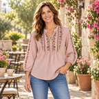 Colette | Boho floral embroidered blouse blush pink 2