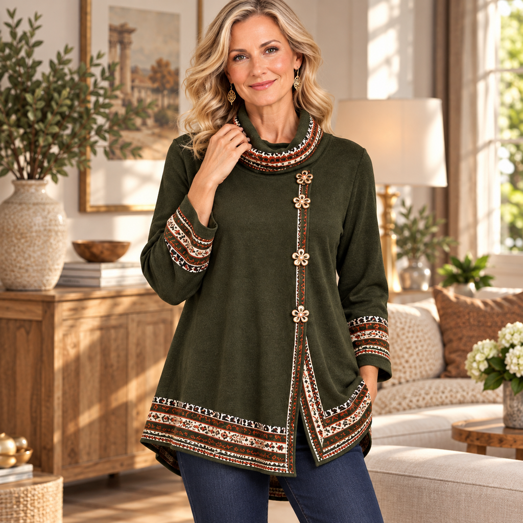 Alana | Cowl neck printed trim tunic 2