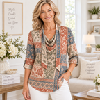 Dora | Vintage patchwork tunic cowl neck 3/4 sleeve 2
