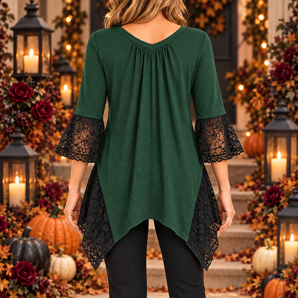 Maxine | Gothic halloween black cat tunic green 3