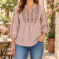 Colette | Boho floral embroidered blouse blush pink 1
