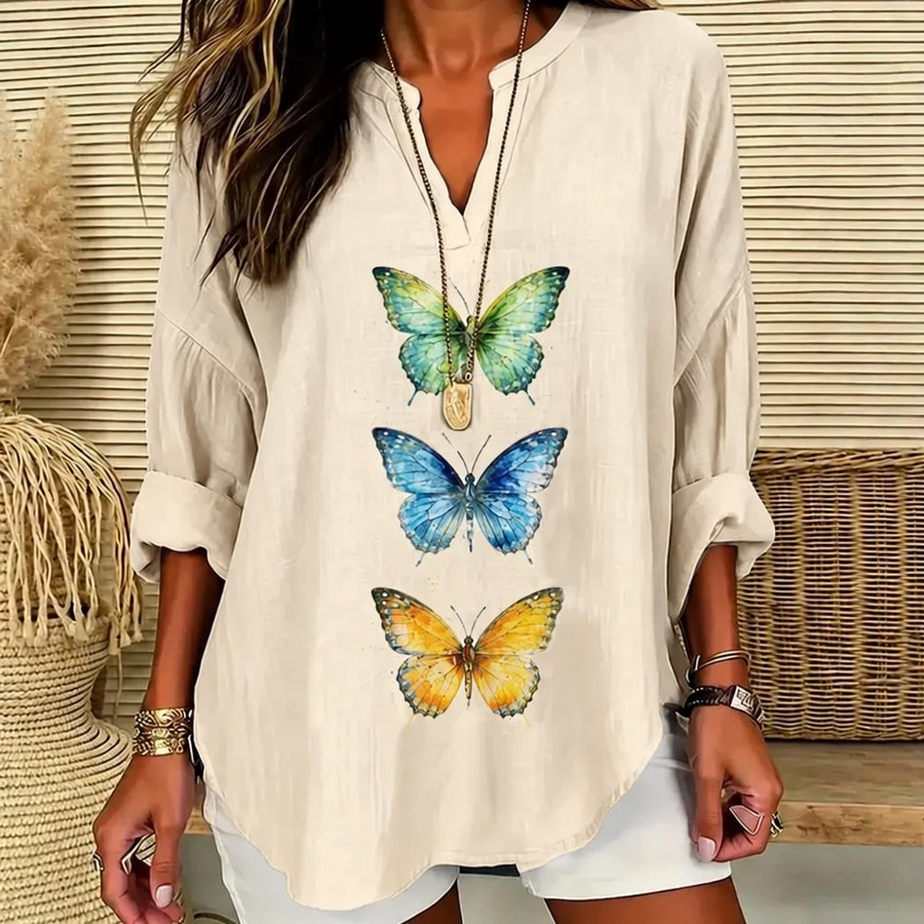 Grace | Vibrant triple butterfly print V-neck tunic 10