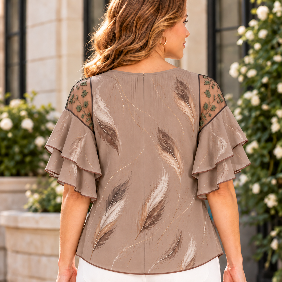 Anita | Feather print pleated layered blouse 3