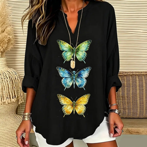 Grace | Vibrant triple butterfly print V-neck tunic 2