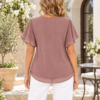 Chloe | Mauve embroidered blouse V-neck flutter sleeve 3