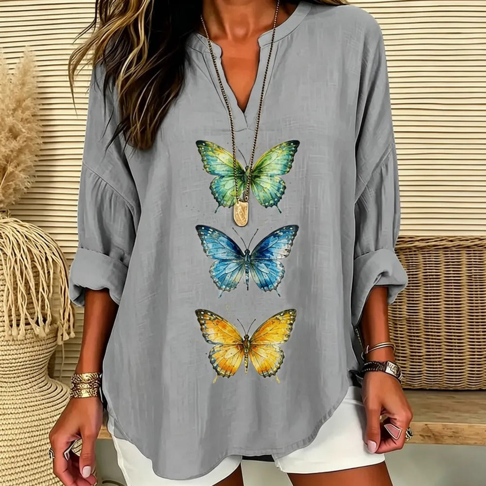Grace | Vibrant triple butterfly print V-neck tunic 3